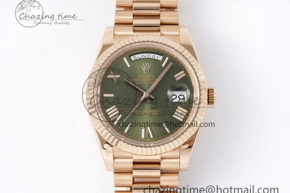 MiroTime 0516 DayDate 40 RG JDF Gain Weight 904L Steel Green Dial Roman Markers on President Bracelet A2836 V Trendsetting 1816